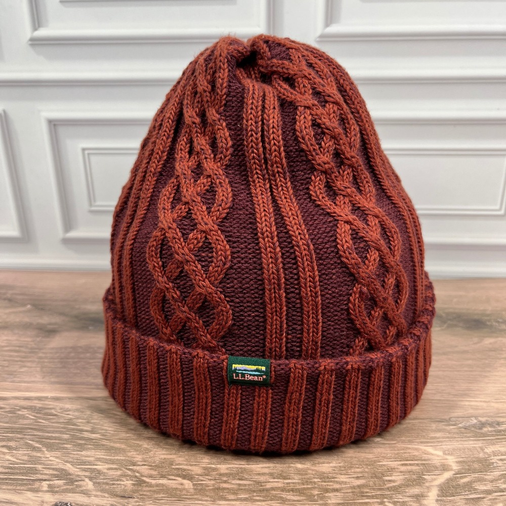 LL Bean Beanie Unisex OSFA Burgundy Cable Knit Recycled Winter Hat 518585